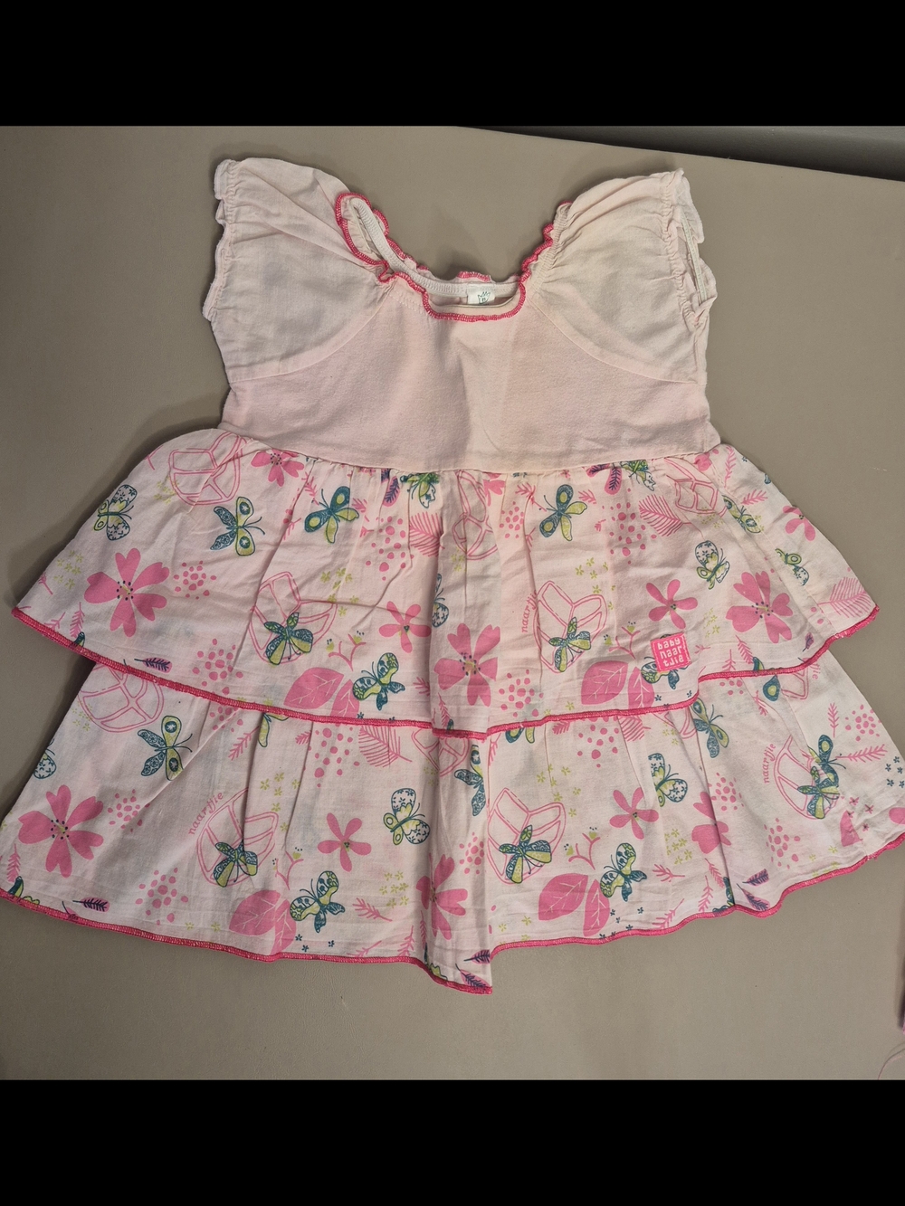 Naartjie Baby Pink Butterfly Tiered Dress 3-6 Months
